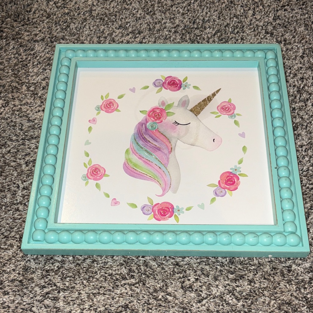 Unicorn Wall Art with Turquoise Frame